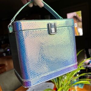 Blue and purple iridescent makeup / craft supplies case with mirror